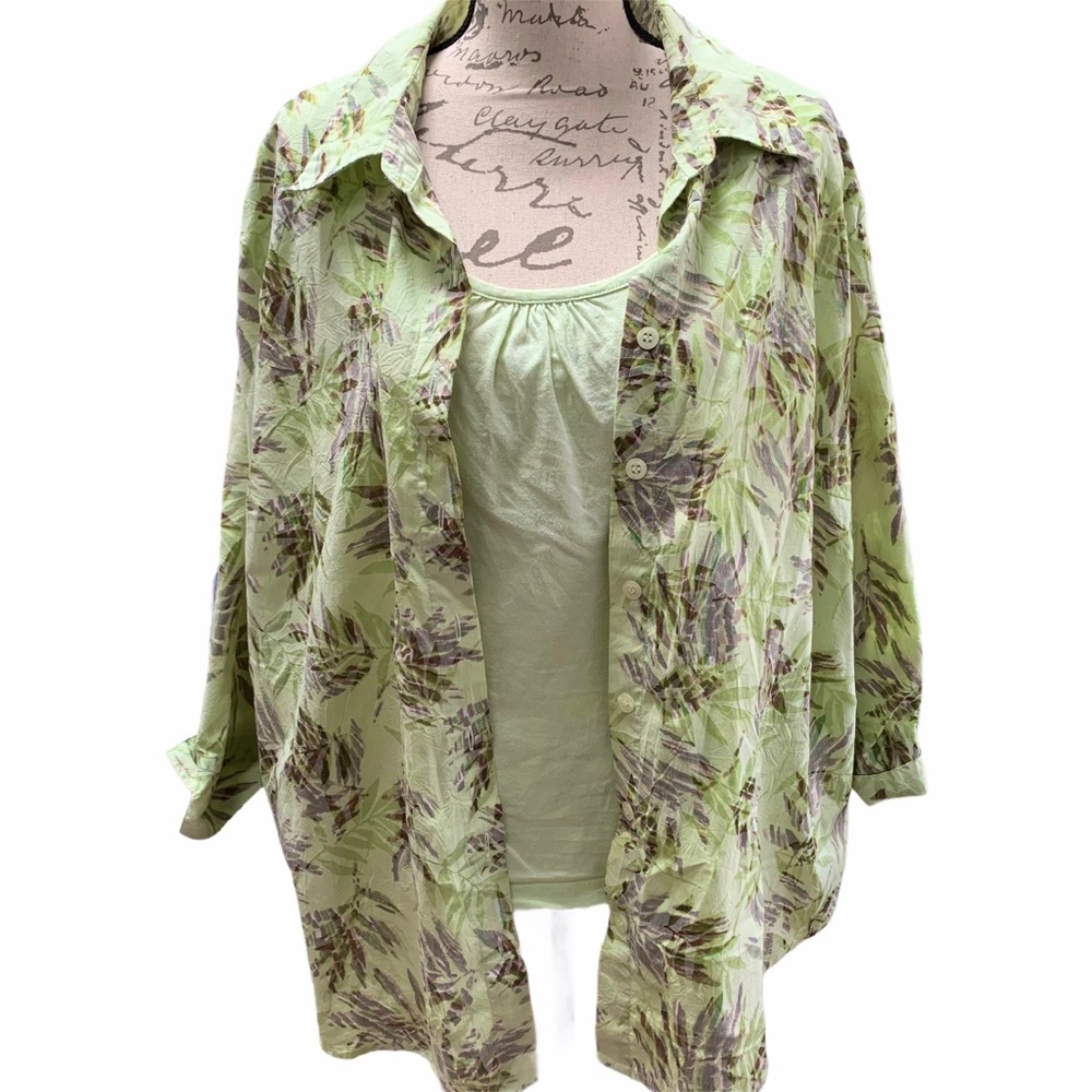 Lemon Grass 2 piece set Botanical Print 3/4 Sleeve Top size 2X